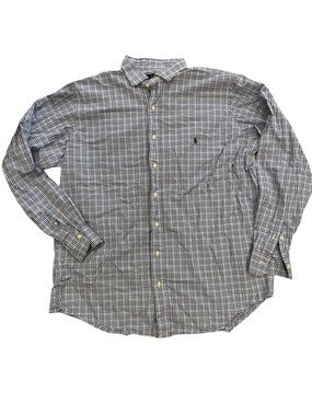 Polo Ralph Lauren Men’s XLT Blue Navy White Plaid Checker Button Down L/S Shirt